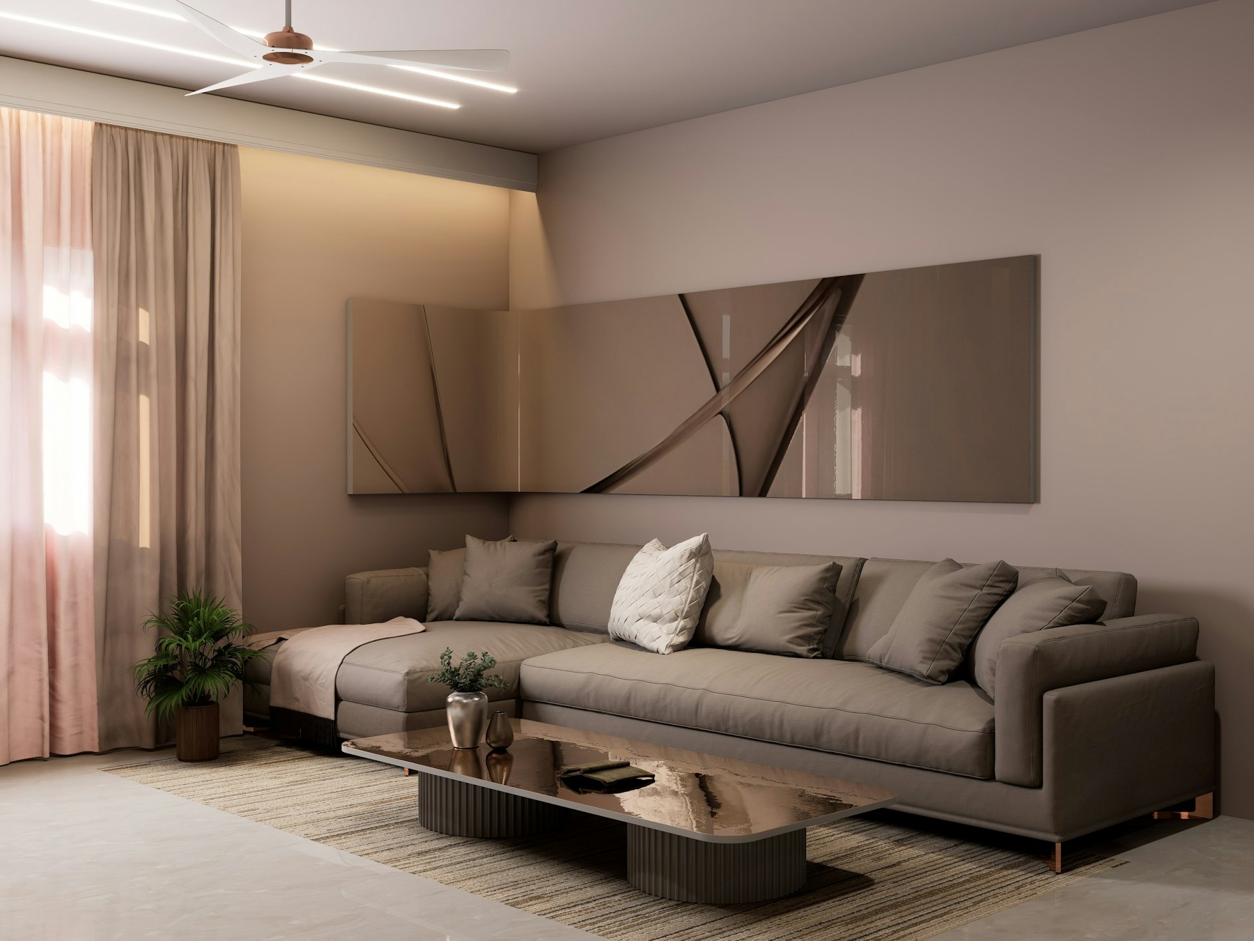 A modern, calm living room